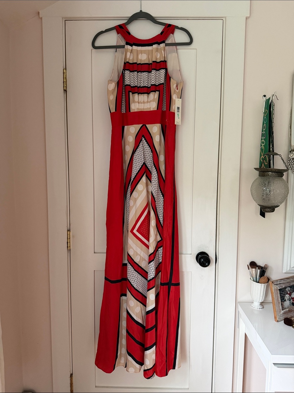 Eliza J Red Geo-Print Sleeveless Maxi Dress
